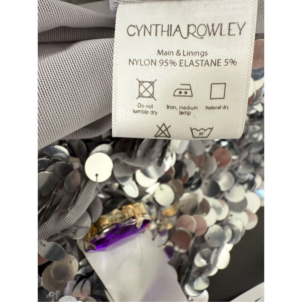 Cynthia Rowley Womens Sequin & Rhinestone Embellished Mini Dress Silver Sz 4 - Picture 12 of 12